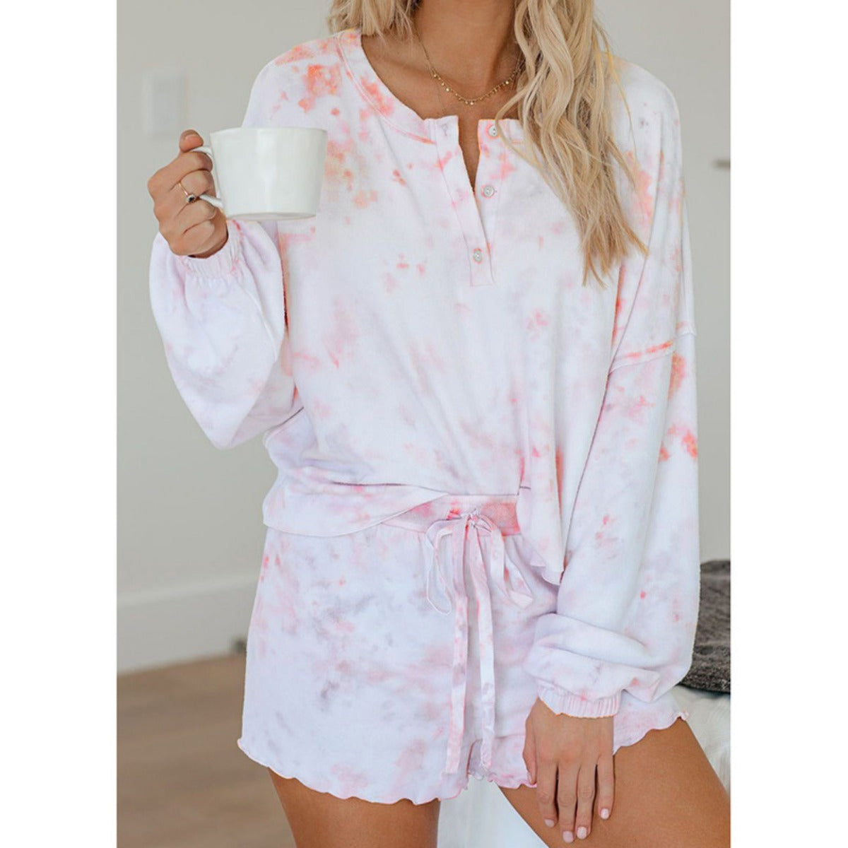 R&B | Batik bedrucktes Langarm-Shorts-Set
