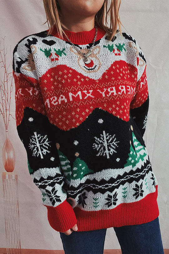 R&B | Weihnachtsmuster Gestrickter Rundhalsausschnitt Langarmpullover