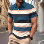 R&B | V-Ausschnitt Button Business Stripe Vielseitiges T-Shirt