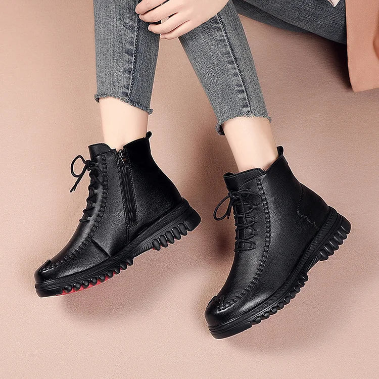 R&B | Damen Warme Leder Martin Stiefel
