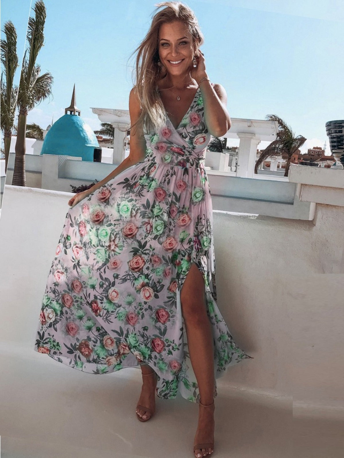 R&B | Bedrucktes geteiltes Chiffonkleid