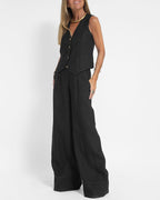 R&B | Elegantes 2-Teiliges Set Leinen Weite Hose & Weste