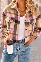 R&B | Pocket Fashion Casual Cropped Damen Karierte Jacke