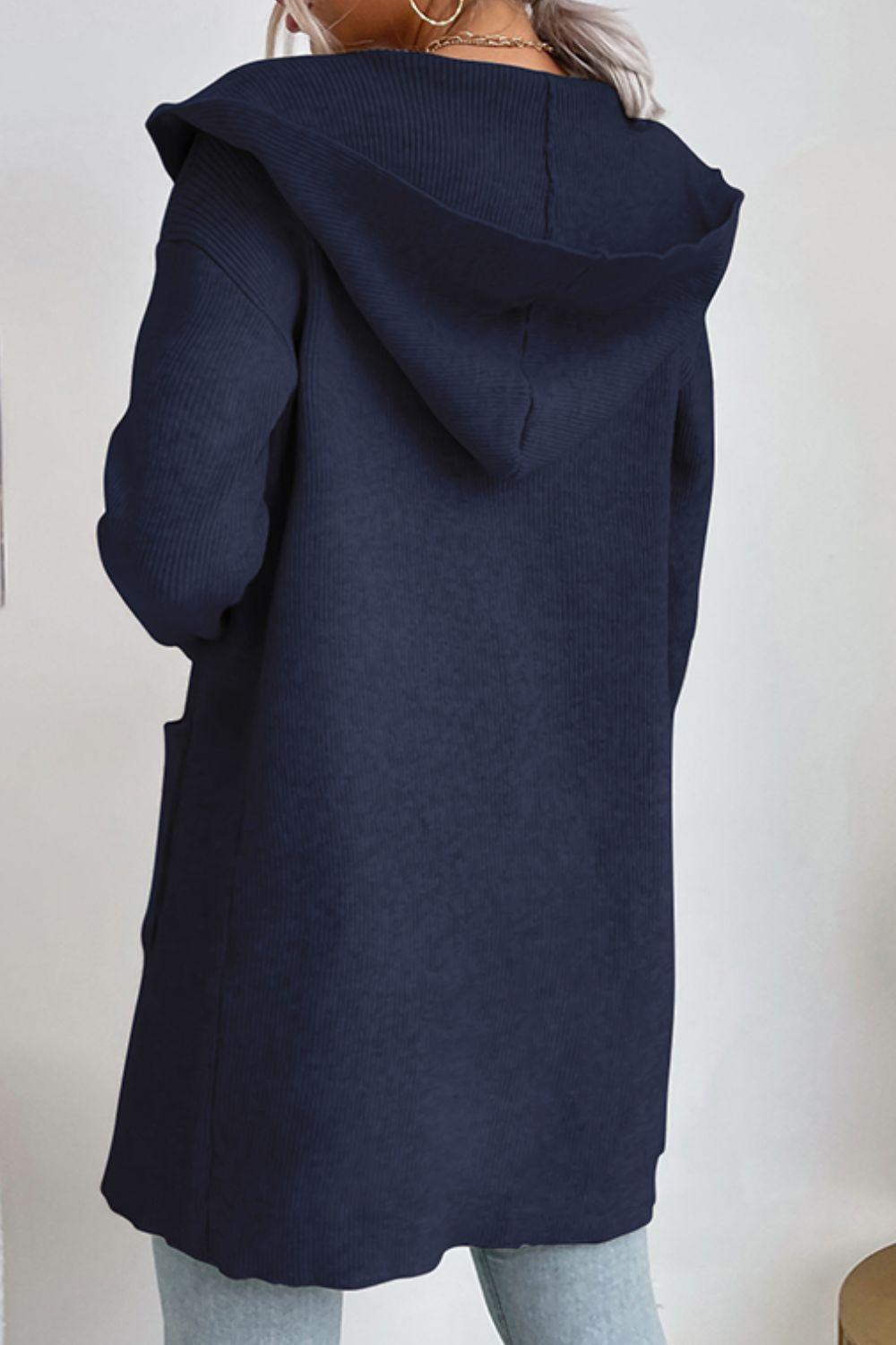 R&B | geripptes offen-front Cardigan mit Kapuze und Taschen
