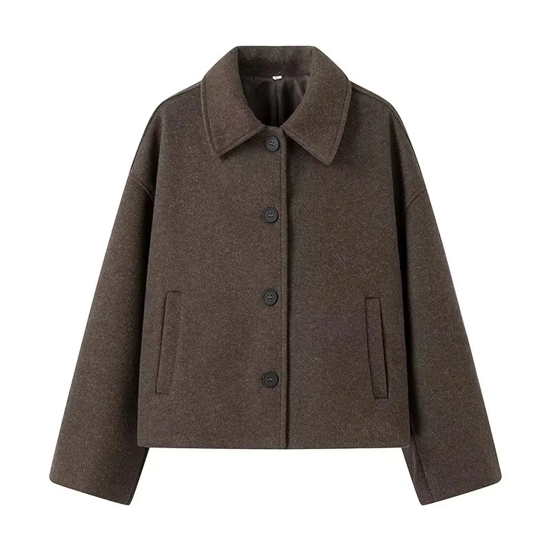 R&B | Braune Übergroße Jacke mit Reverskragen und Knöpfen