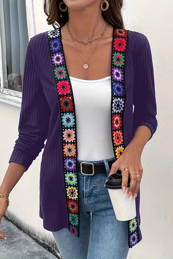 R&B | Strickjacke mit Blumenrand und langen Ärmeln