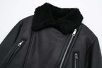 R&B | Damen Faux-Lederjacke mit Pelzkragen