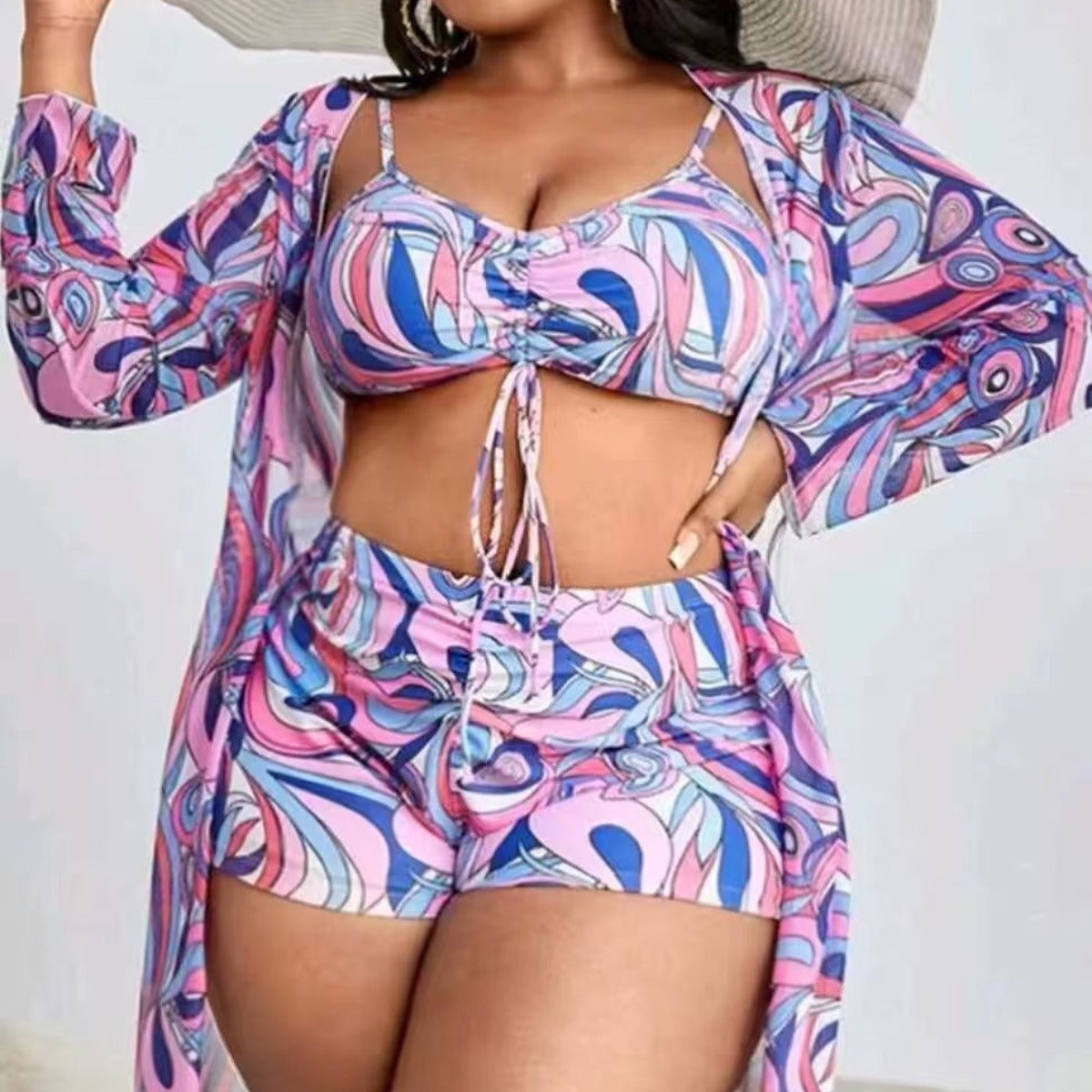 R&B | Große lange Bluse hohe Taille Boxershorts Badeanzug