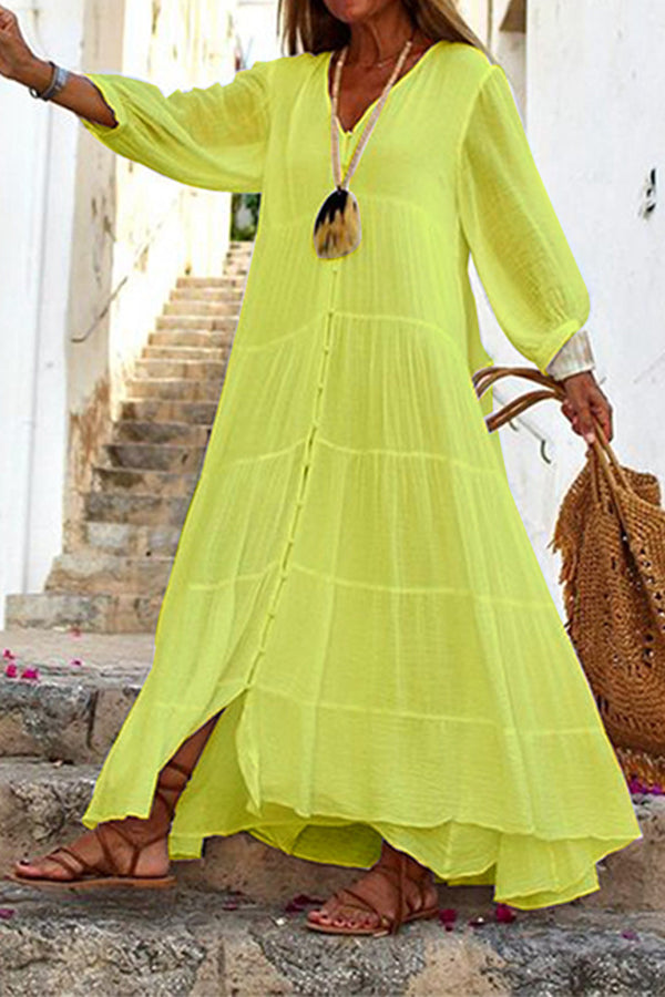 R&B | Seraphina Maxikleid aus Baumwolle mit Knopfleiste und Stufen-Design