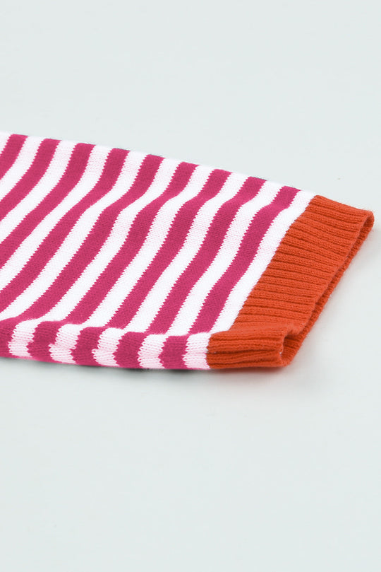 Kontrastfarbig Gestreifter Pullover Mit Überschnittenen Schultern