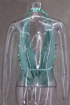 R&B | Tiefer V-Ausschnitt mit Pailletten, sexy Neckholder-Kleid