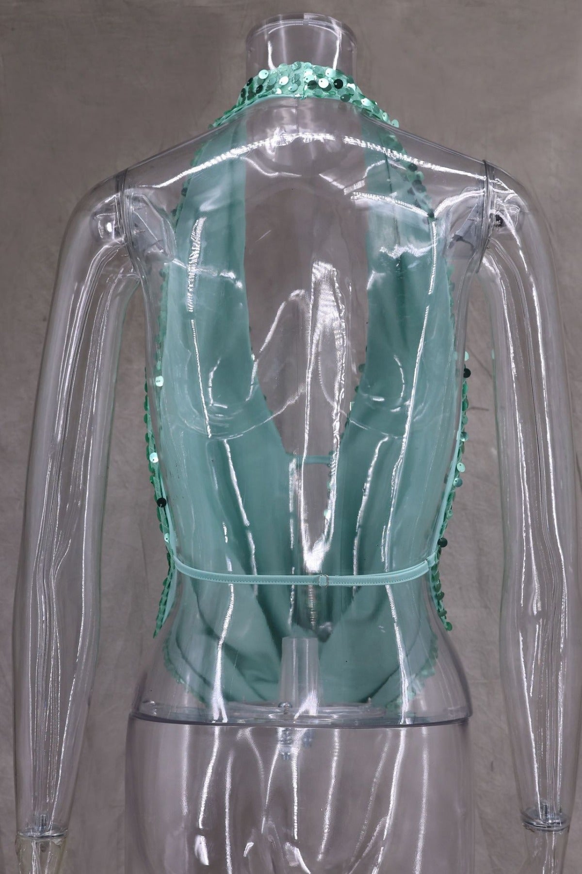 R&B | Tiefer V-Ausschnitt mit Pailletten, sexy Neckholder-Kleid