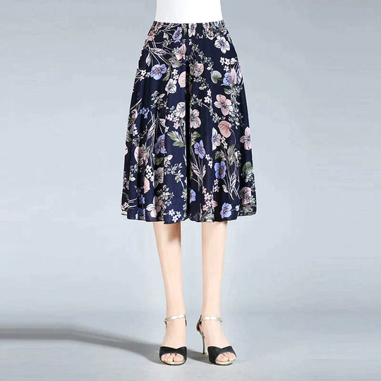 R&B | Damen Chiffon Culottes mit Breiten Beinen und Hoher Elastischer Taille