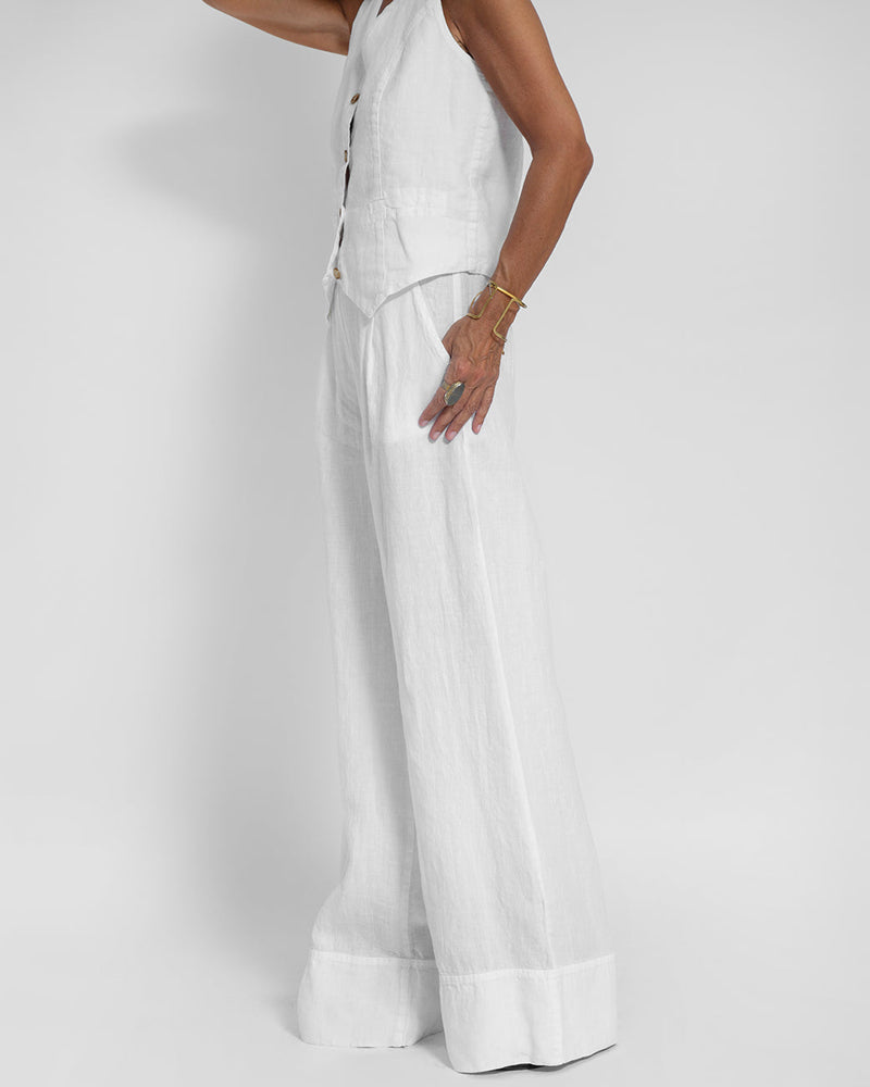 R&B | Elegantes 2-Teiliges Set Leinen Weite Hose & Weste