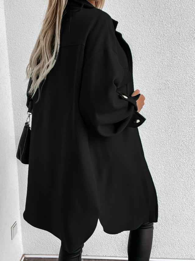 R&B | Bequemes Langarmhemdjacke mit Knöpfen, Wollkragen und Revers