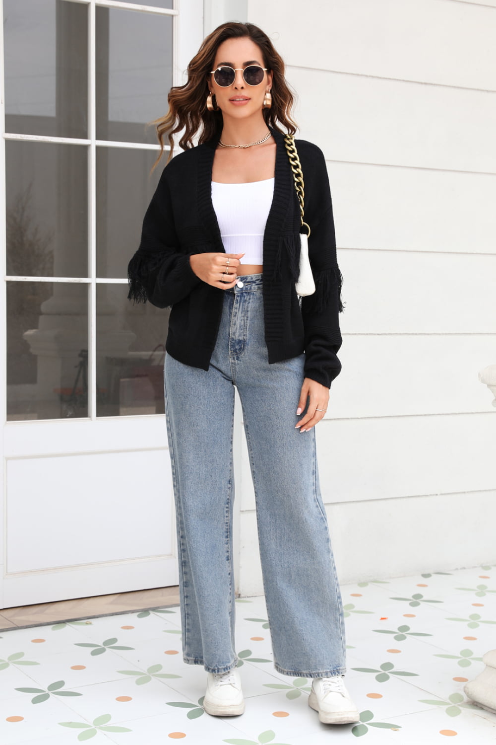 R&B | Fransenbesatz Offene Vorder-Cardigan