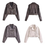 R&B | Damen PU Motorradjacke mit Reißverschluss und Gürtel