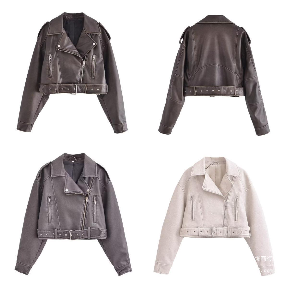 R&B | Damen PU Motorradjacke mit Reißverschluss und Gürtel