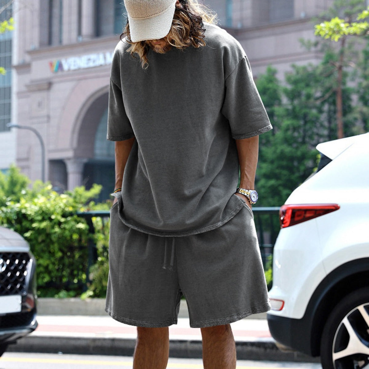 R&B | Lockeres T-Shirt Shorts einfarbiges Set