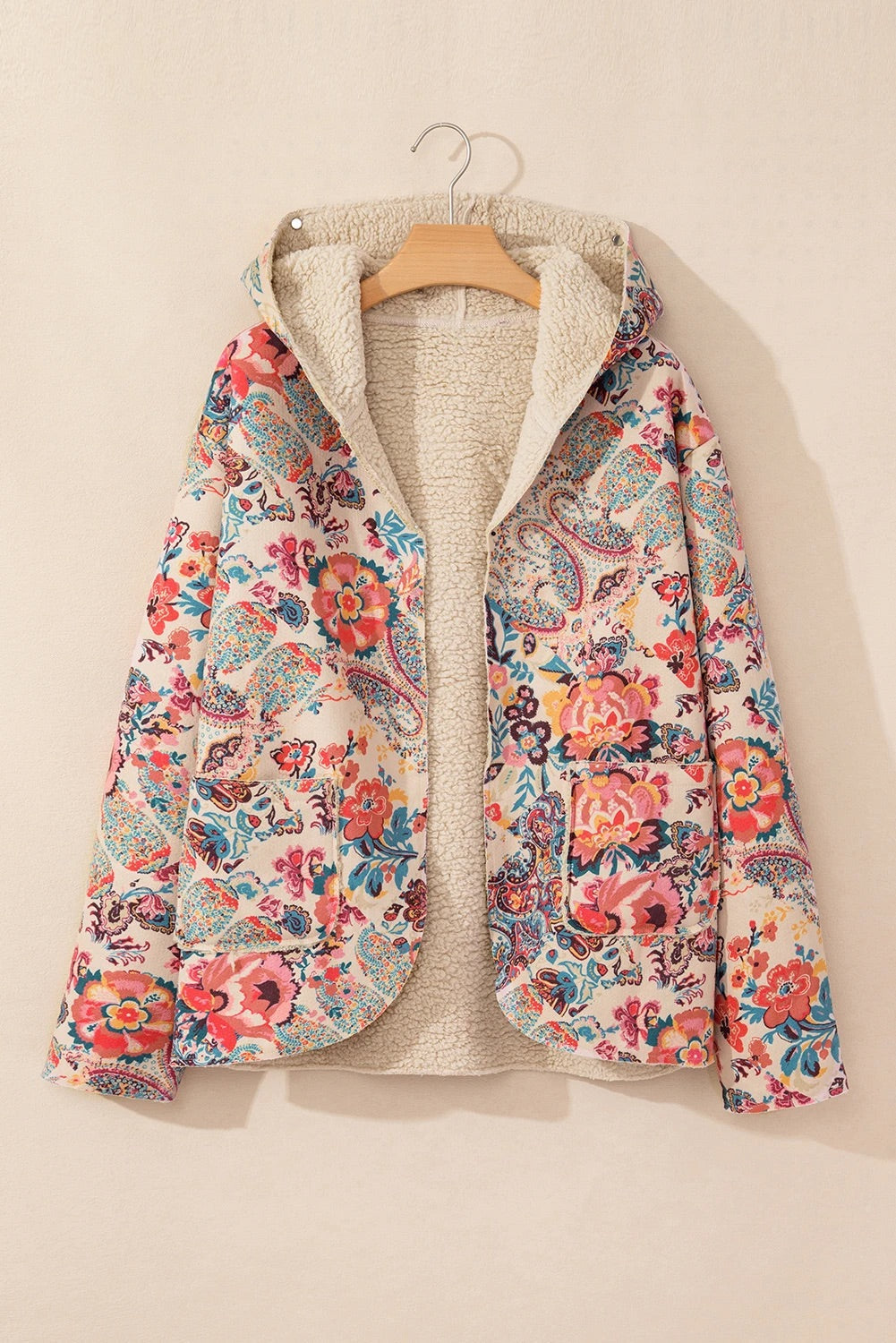 R&B | Vintage Paisley Blumenbedruckte Sherpa Futter Kapuzenjacke