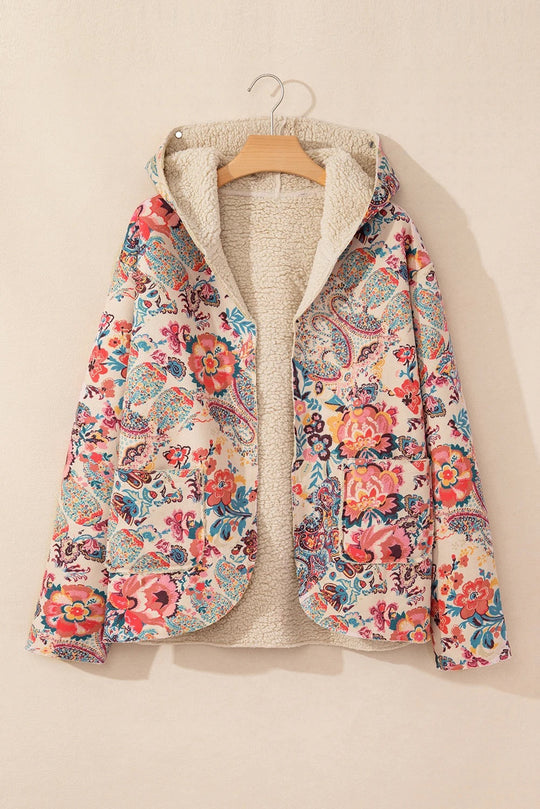 R&B | Vintage Paisley Blumenbedruckte Sherpa Futter Kapuzenjacke