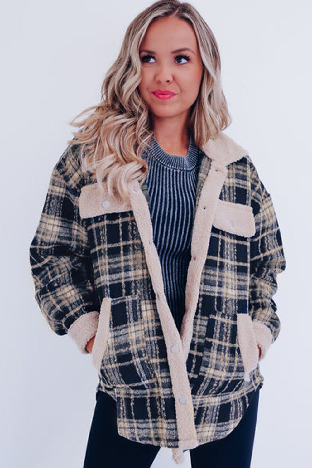 R&B | Karierter Teddyjacke mit Sherpa Polyester-mischung Warm und Bequem