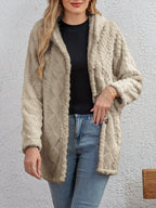 R&B | Fluffy Kapuzenjacke mit Knöpfen Polyester Weich und Warm
