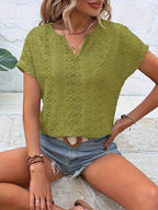 EB – T-Shirt Mit Eingekerbtem Ausschnitt Und Lochstickerei