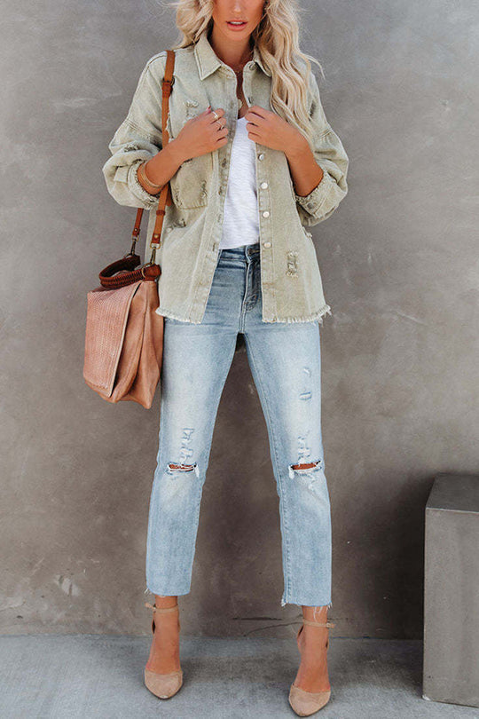 R&B | Revers Langarm Ripped Denim Jacke