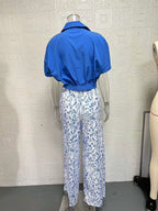 R&B | Zweiteiliges Set mit V-Ausschnitt und Hose mit weitem Bein