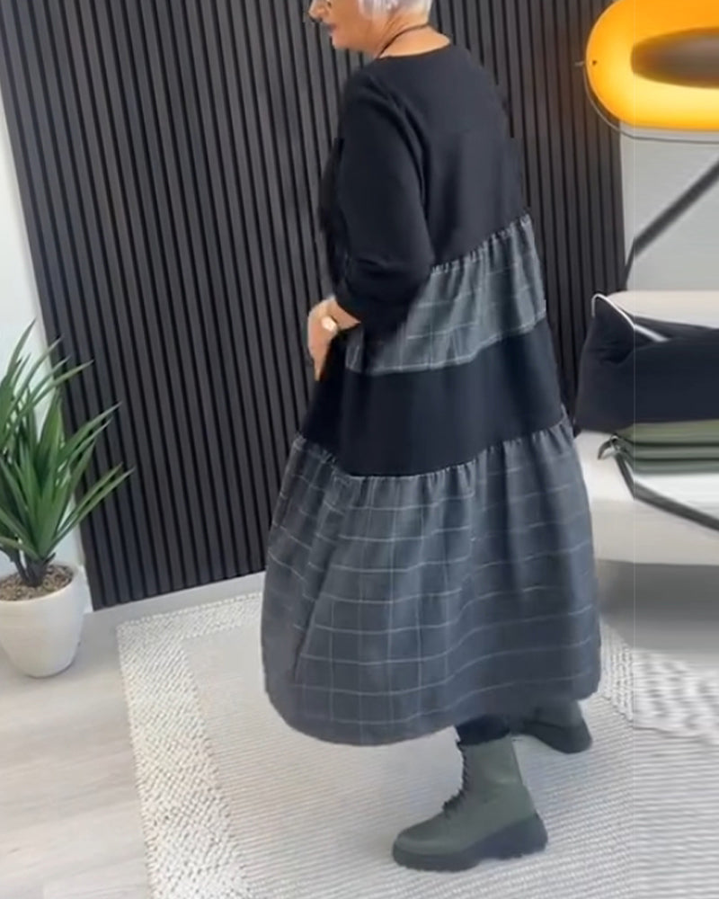 R&B | Kleid mit Kariertem Patchwork und Tasche