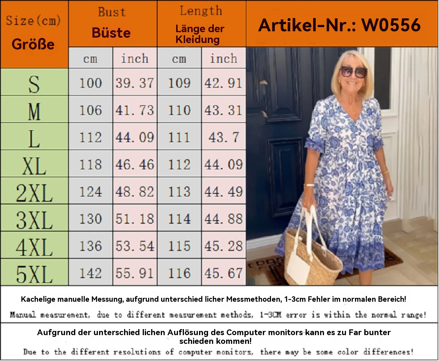 R&B | Kleid mit V-Ausschnitt und Print in Übergröße