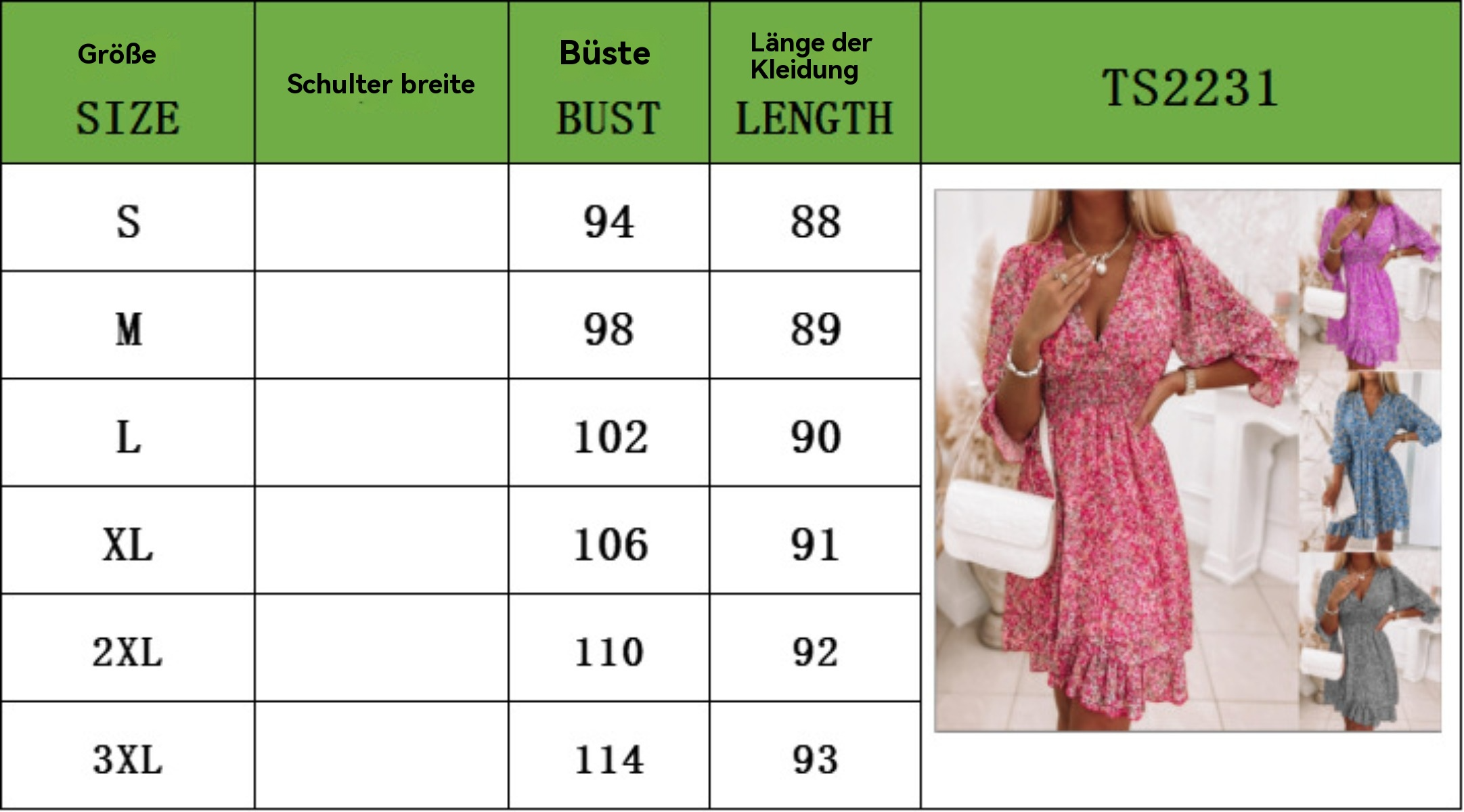 R&B | Mittellanges Kleid mit V-Ausschnitt und böhmischem Print für Damen