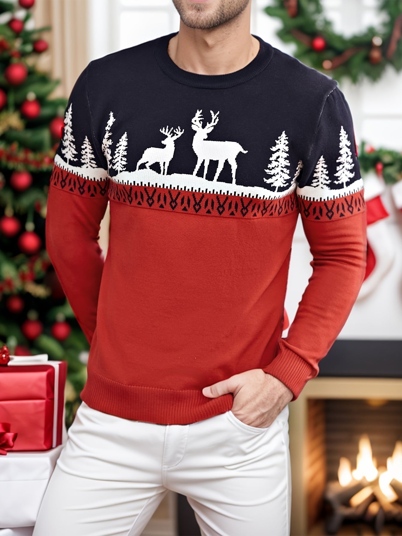 R&B | Weihnachtsstrickjacke mit Rentiermotiv Baumwolle Festlich