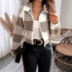R&B | Teddy-Fleece-Cropped-Jacke mit Karomuster