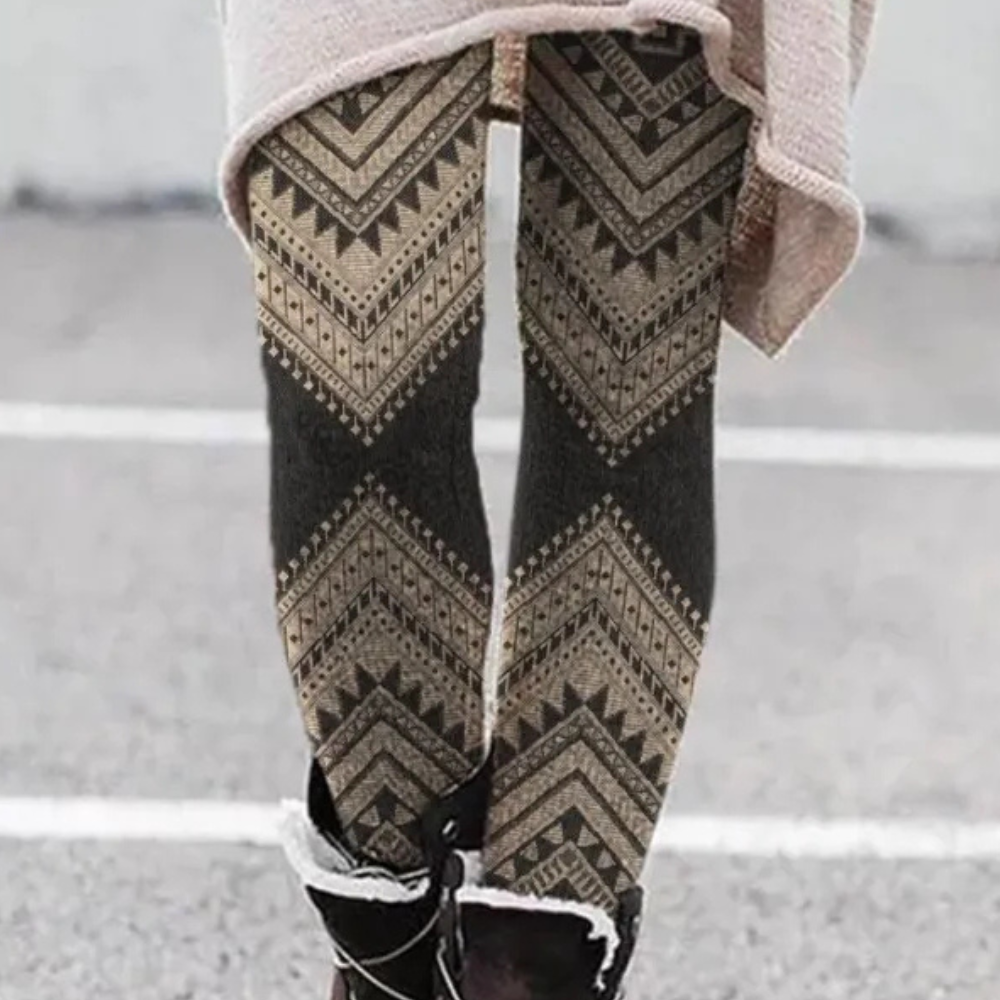R&B | Leggings Enganliegend Weicher und Atmungsaktiver Strick Geometrisches Muster Vollständig Länglich