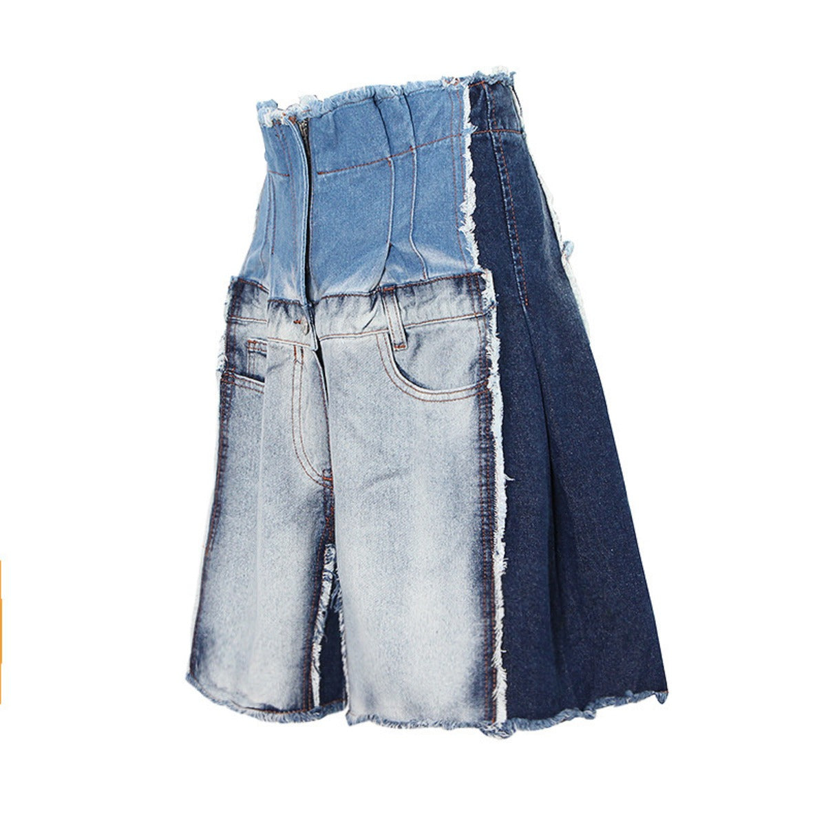 R&B | Kontrastfarbene Spleiß-Denim-Shorts