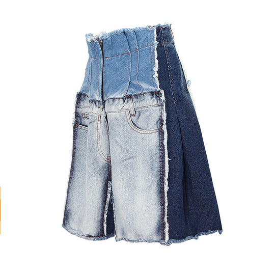 R&B | Kontrastfarbene Spleiß-Denim-Shorts