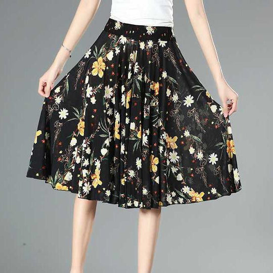 R&B | Damen Chiffon Culottes mit Breiten Beinen und Hoher Elastischer Taille