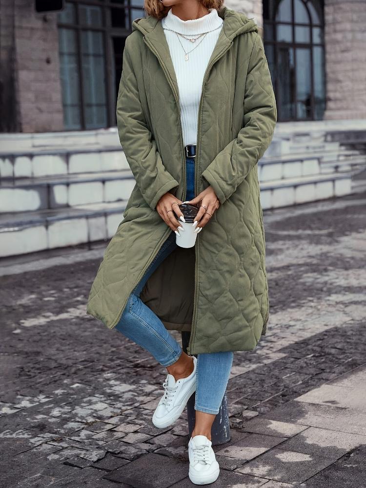 R&B | Kapuzen-Daunenjacke für Damen - lange gep quiltete Jacke
