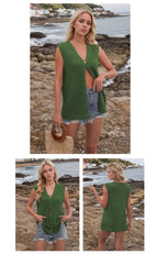 R&B | V-Ausschnitt Knopf ärmellose Weste Strickpullover