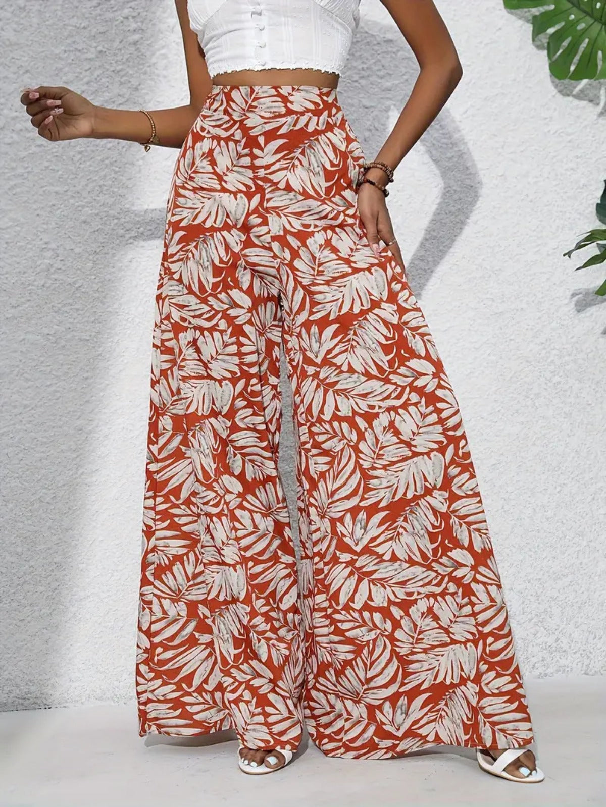 R&B | Bedruckte Freizeithose mit hoher Taille und weitem Bein