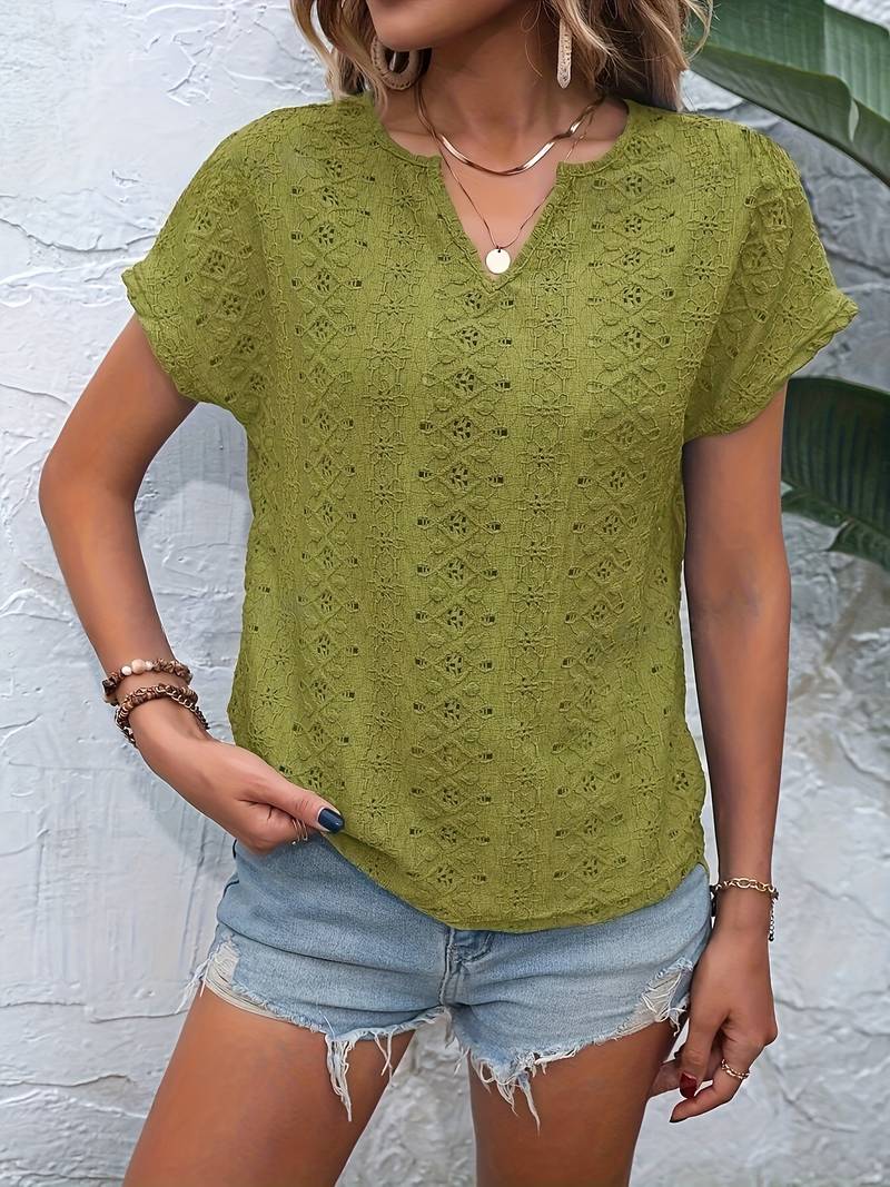 EB – T-Shirt Mit Eingekerbtem Ausschnitt Und Lochstickerei