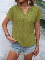 R&B | T-Shirt Mit Eingekerbtem Ausschnitt Und Lochstickerei