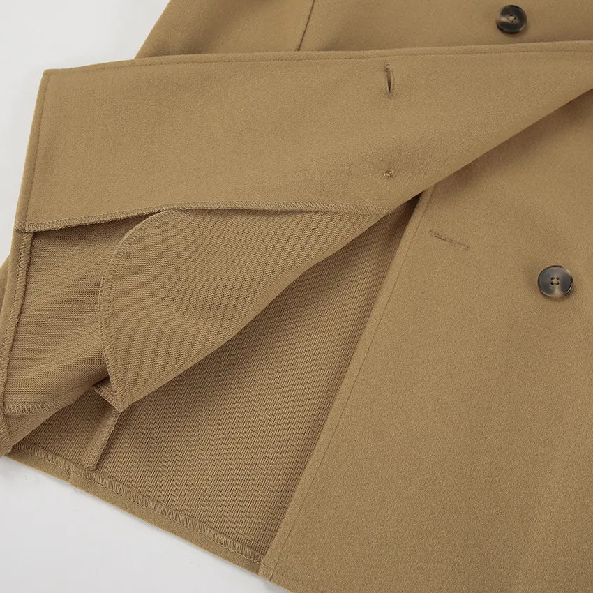 R&B | elegante braune Wolljacke mit doppelter Knopfreihe, halblang