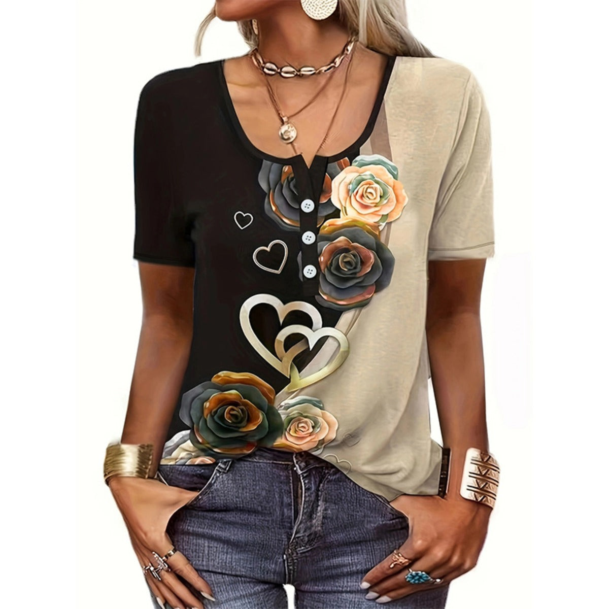 R&B | T-Shirt mit lockerem Print für Frauen