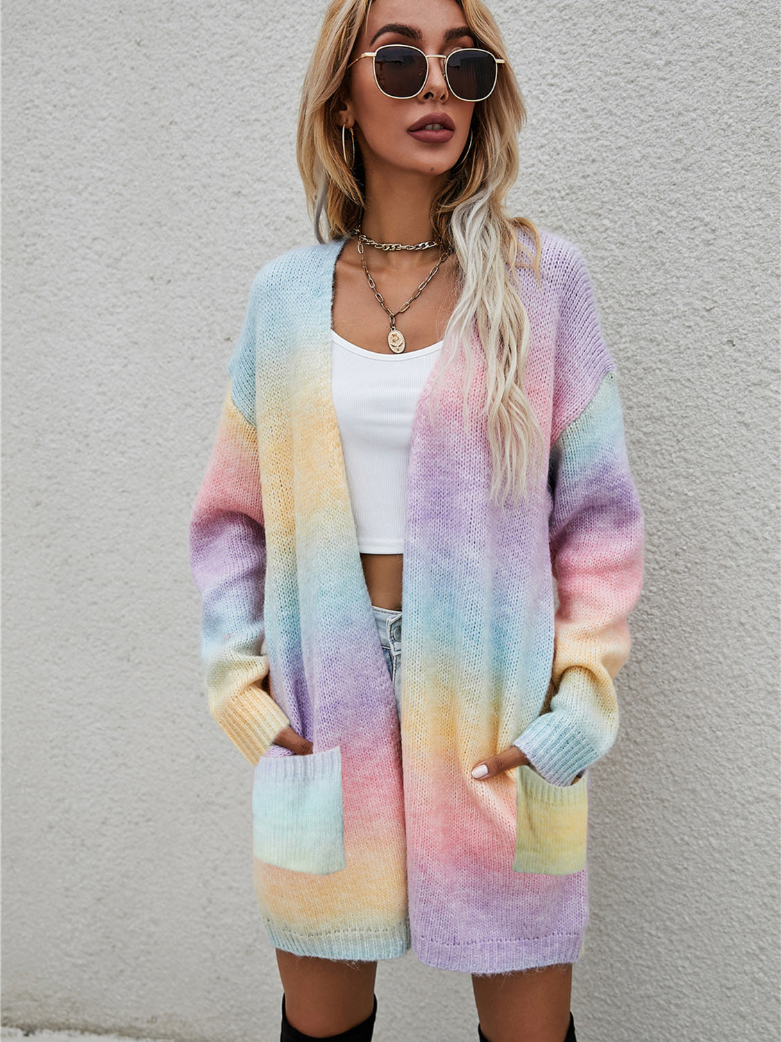 R&B | Engel Flügel Vollgröße Gefütterte Offene Vorderansicht Gradient Cardigan