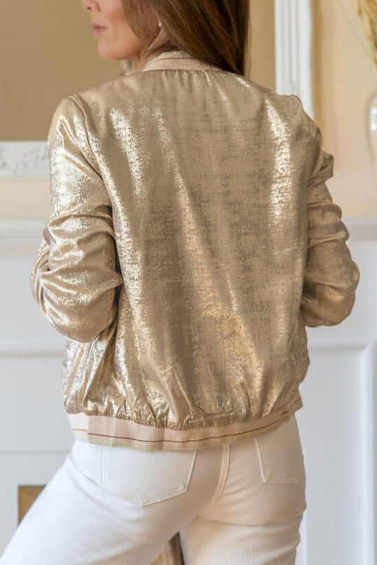 R&B | Khaki Metallic Reißverschluss Baseballjacke