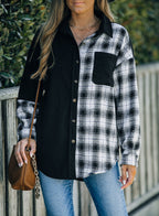 R&B | Karierte Farbblock Gefallen Schulter Corduroy Shacket