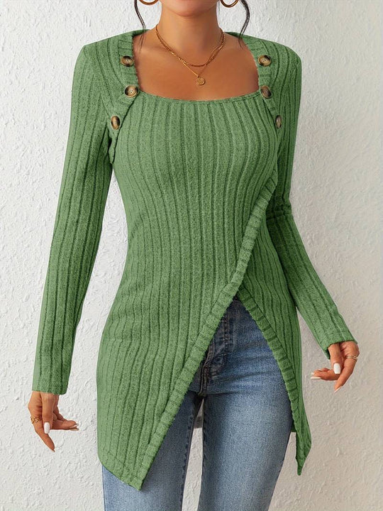 R&B | Quadrat Ausschnitt Pullover mit Langen Ärmeln und Seitlichem Schlitz